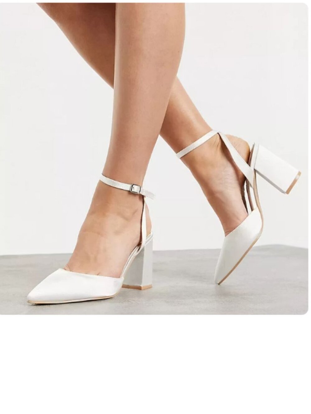 FSJ Elegant White Satin Wedding Shoes Ankle Strap Block Heel Pumps